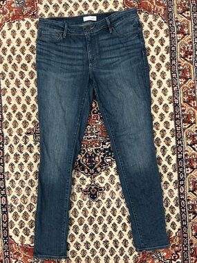 Ann Taylor LOFT Curvy Skinny Denim Bue Jeans Whiskering 30 10